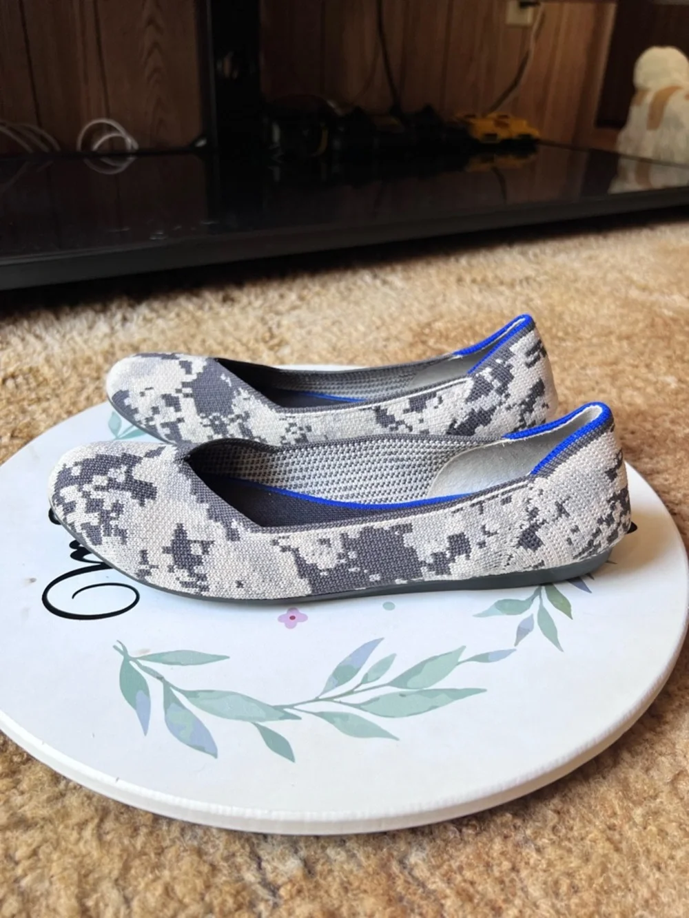 Rothy's Snake Print Flats with Blue Trim